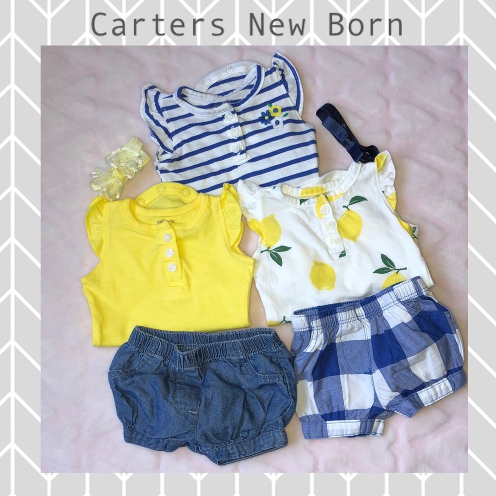 Carters 3 piece onesies and 2 piece shorts